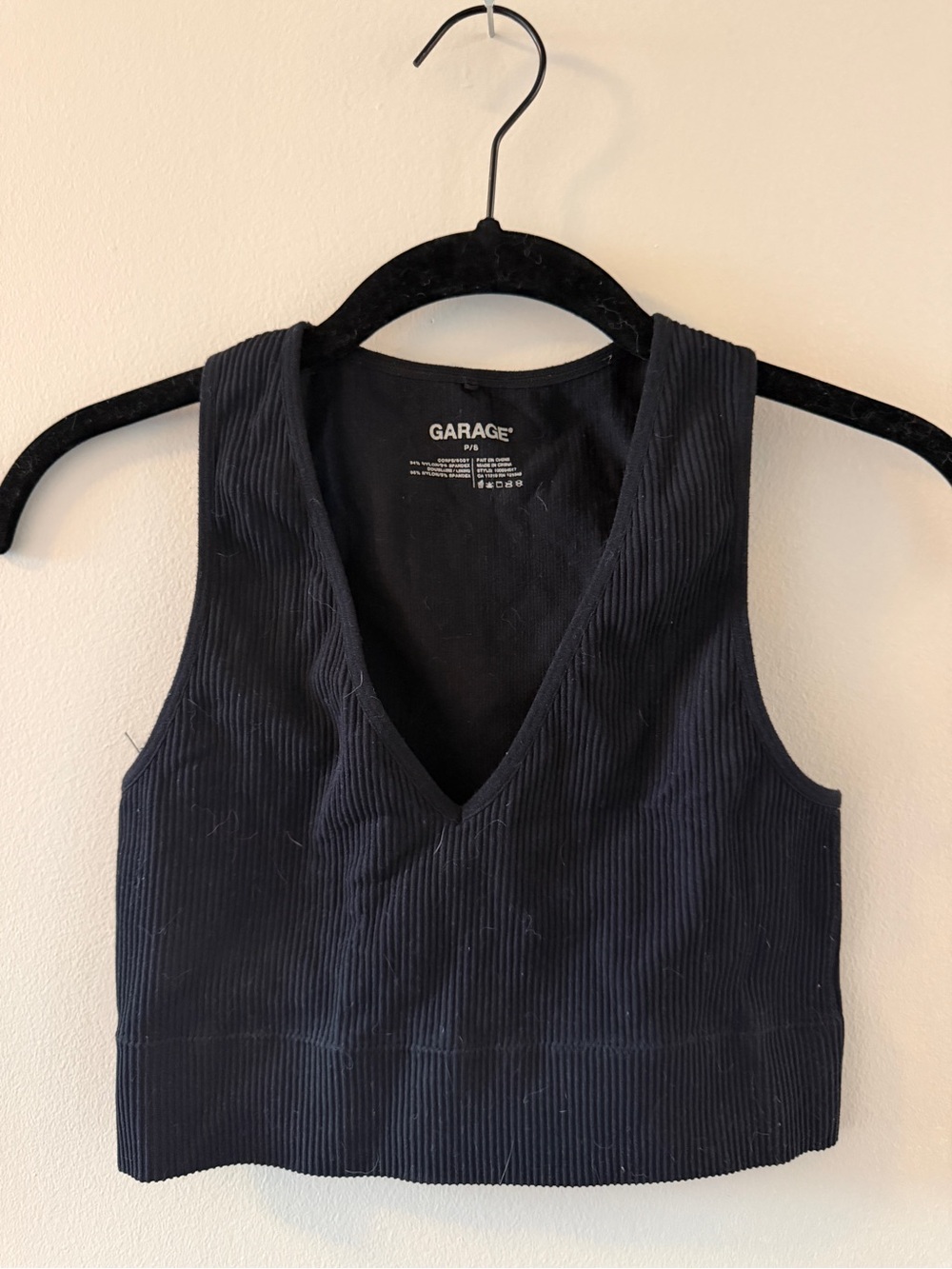 Garage Black Ribbed V-Neck Crop Tank